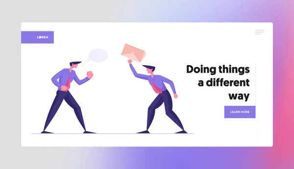 Fighting for Leadership Landing Page Template Angry Businessmen having Quarrel, Preparing to Fight Waving Fists and Arguing. Obchodní znaky Nesouhlas a Bitva. Cartoon Vector Illustration — Stockový vektor