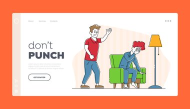 Genç Aile Kavgası ve Yemin Sayfası Şablonu. Agresif Erkek Karakteri Ağlayan Kadın 'a Bağırıyor. Aile içi şiddet, karı koca skandalı, eş istismarı. Doğrusal İnsanlar Vektör İllüstrasyonu