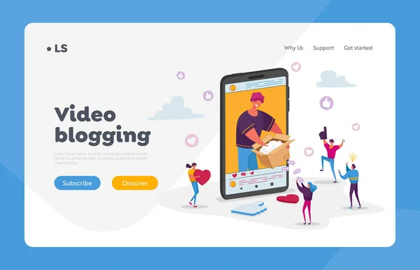 Characters Watch Broadcasting Expertise for Product Landing Page Template. Moderní ovlivňovač, módní blogger — Stockový vektor