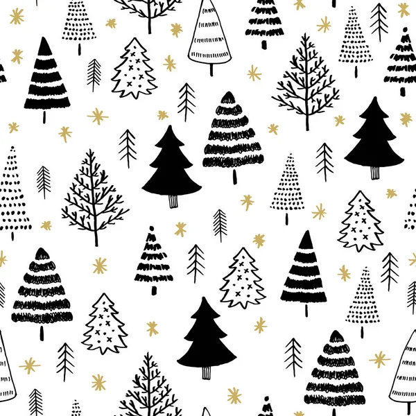 Patrón inconsútil gráfico de invierno con árboles de Navidad — Vector de stock