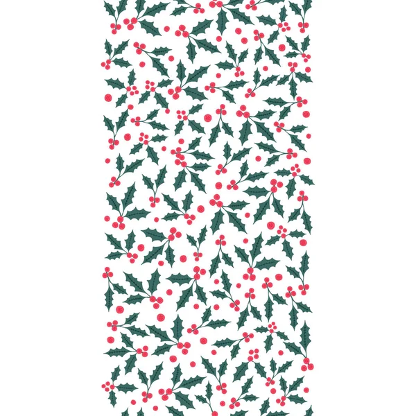 冬季无缝冬青浆果和寄生边沿垂直 — 图库矢量图片