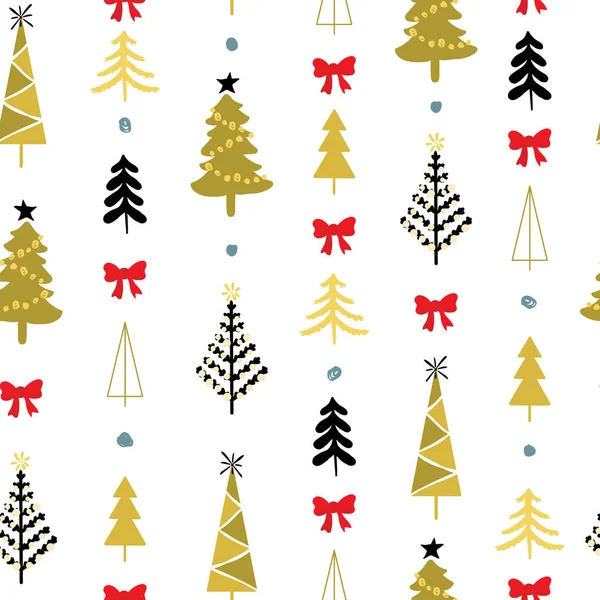 Patrón sin costuras con árboles de Navidad y maderas de abeto en color oro — Vector de stock