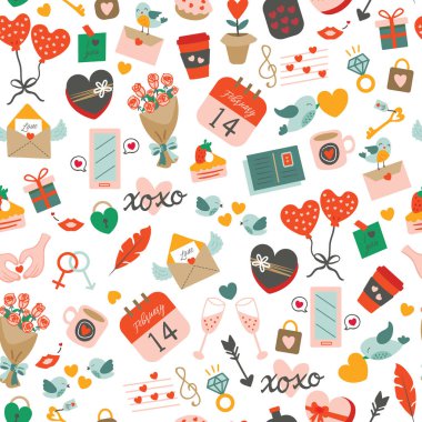 Sevgililer Günü kutlaması için elementlerle kusursuz desen. 