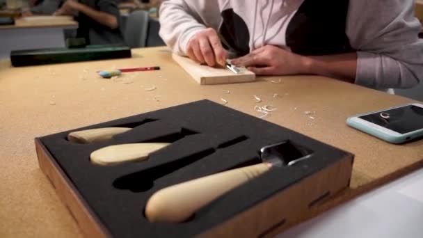 Sculpture sur bois, ciseaux, fait main, artisanat, cercueils, bricolage — Video