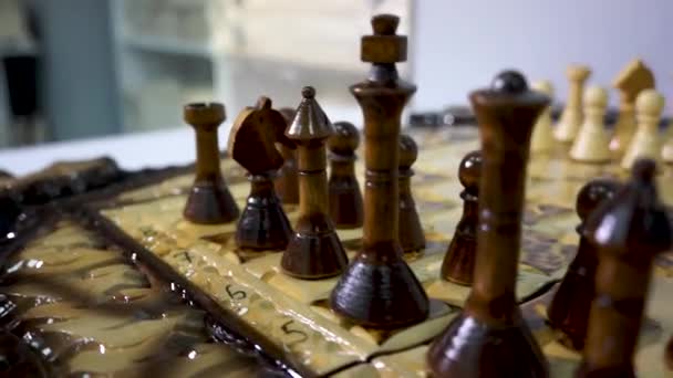 Wooden chess wood carving, chisels, handmade, crafts, DIY — Stock Video