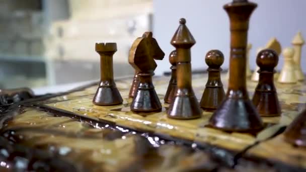 Wooden chess wood carving, chisels, handmade, crafts, DIY — Stock Video