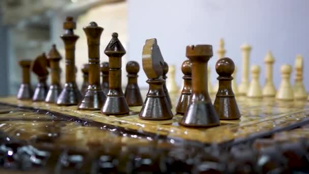 Madeira xadrez escultura em madeira, cinzéis, artesanal, artesanato, DIY — Vídeo de Stock