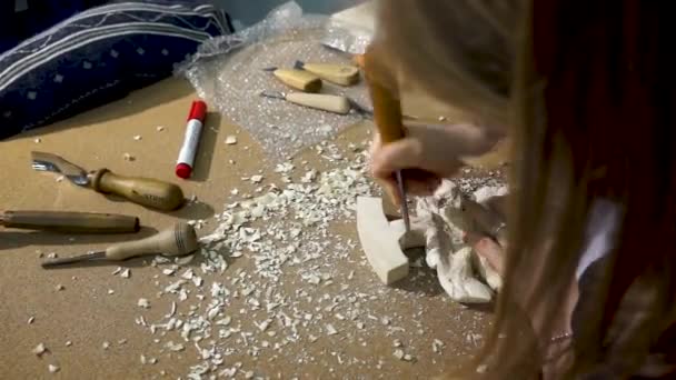 Sculpture sur bois, ciseaux, fait main, artisanat, cercueils, bricolage — Video