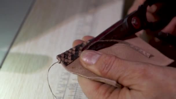 Costura de productos de cuero. DIY hecho a mano — Vídeo de stock
