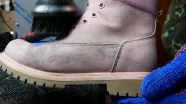 Dry cleaning shoes when using steam — Stock Video