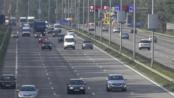 Traffico automobilistico. Un sacco di auto sulla strada . — Video Stock