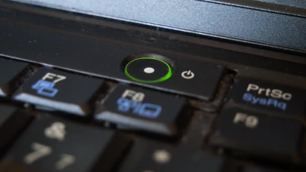 Przycisk zasilania laptopa. Wi-Fi i wskaźniki napędu komputera — Wideo stockowe