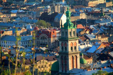 Bir yaz akşamında Lviv şehrinin çatıları