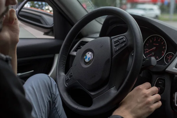 Moskwa Rosja Lipiec 2019 Zbliżenie Samochodu Bmw Bmw 320I Wnętrze — Zdjęcie stockowe