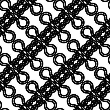 Tasarım dikişsiz monokrom dekoratif örgü desen. Soyut iç içe geçmiş. Vektör sanatı