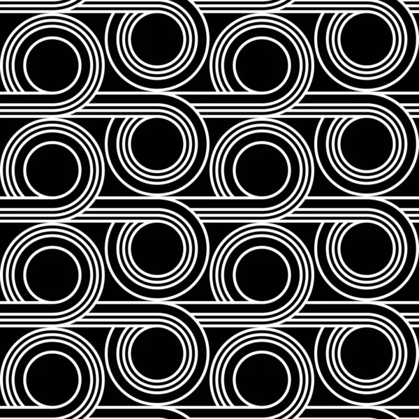 Entwerfen Sie Nahtlose Geometrische Muster Abstrakter Monochromer Kreishintergrund Vektorkunst — Stockvektor