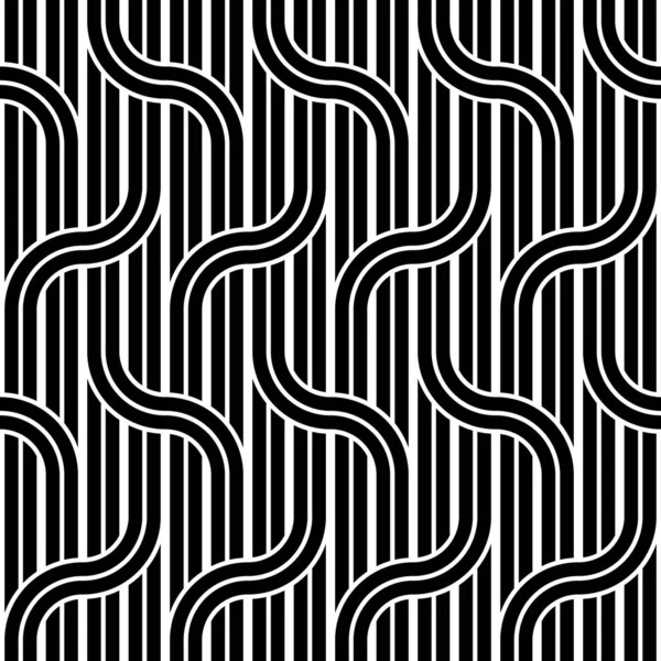 Design Seamless Waving Pattern Abstract Monochrome Interlaced Background Vector Art — Stock Vector