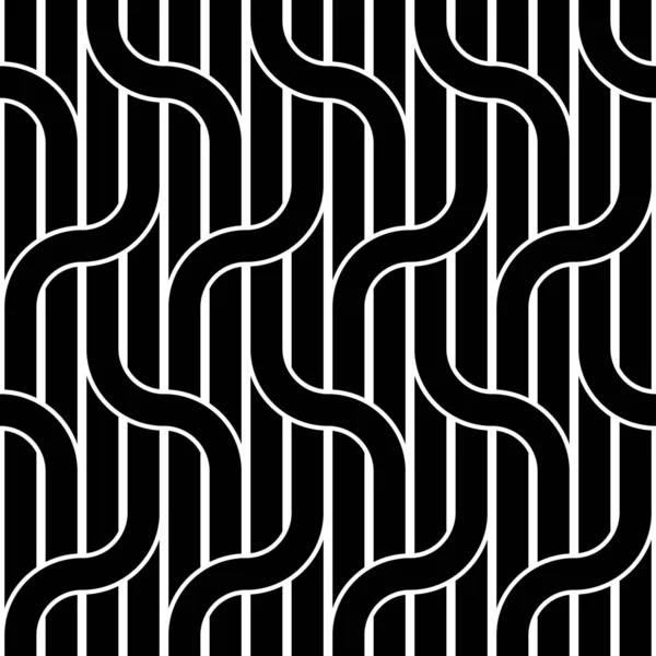 Design Seamless Waving Pattern Abstract Monochrome Interlaced Background Vector Art — Stock Vector