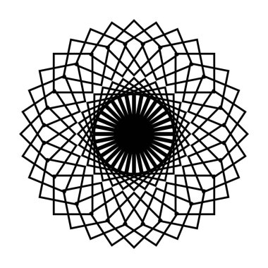 Monokrom dekoratif daire elementi tasarla. Soyut ızgara arkaplanı. Vektör sanatı illüstrasyonu