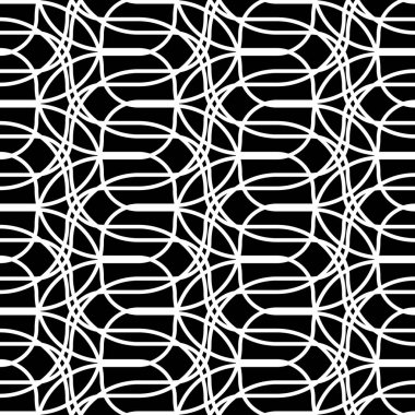 Kusursuz ızgara deseni tasarla. Soyut monokrom iç içe geçmiş. Vektör sanatı