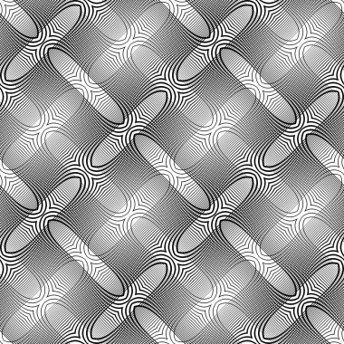 Kusursuz ızgara deseni tasarla. Soyut monokrom iç içe geçmiş. Vektör sanatı. Eğim yok
