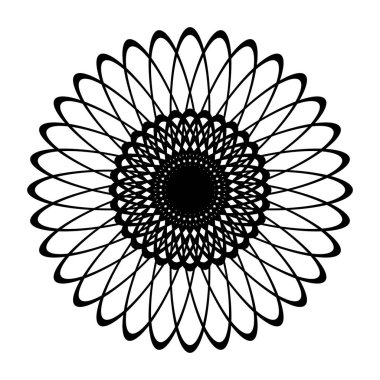 Monokrom dekoratif daire elementi tasarla. Soyut çiçek arkaplanı. Vektör sanatı illüstrasyonu