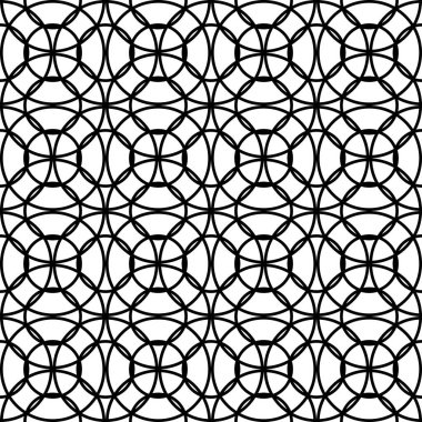 Kusursuz ızgara deseni tasarla. Soyut monokrom iç içe geçmiş. Vektör sanatı