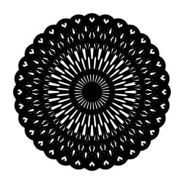 Monokrom dekoratif daire elementi tasarla. Soyut çiçek arkaplanı. Vektör sanatı illüstrasyonu