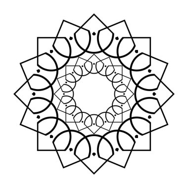 Monokrom dekoratif element tasarla. Soyut çember arkaplanı. Vektör sanatı illüstrasyonu