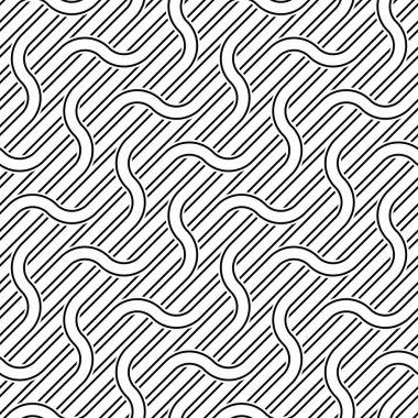 Kusursuz el sallama deseni tasarla. Soyut monokrom iç içe geçmiş. Vektör sanatı