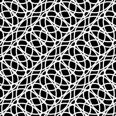 Kusursuz ızgara deseni tasarla. Soyut monokrom iç içe geçmiş. Vektör sanatı
