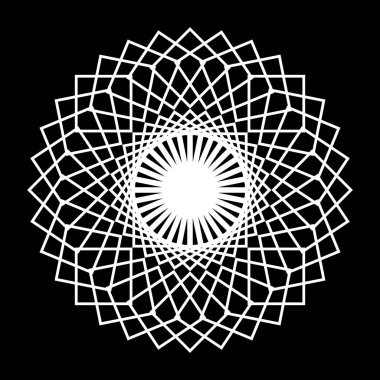 Monokrom dekoratif daire elementi tasarla. Soyut ızgara arkaplanı. Vektör sanatı illüstrasyonu