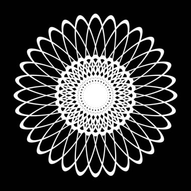 Monokrom dekoratif daire elementi tasarla. Soyut çiçek arkaplanı. Vektör sanatı illüstrasyonu