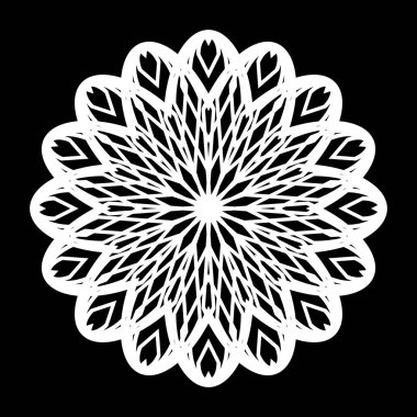 Monokrom dekoratif daire elementi tasarla. Soyut çiçek arkaplanı. Vektör sanatı illüstrasyonu