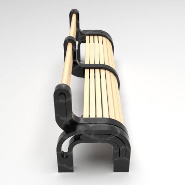 Siyah mermer ve ahşaptan oluşan bir bankta.