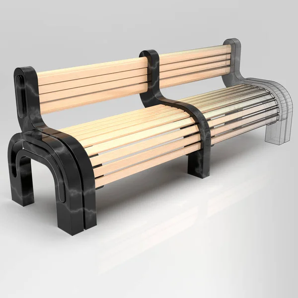 Siyah mermer ve ahşaptan oluşan bir bankta.