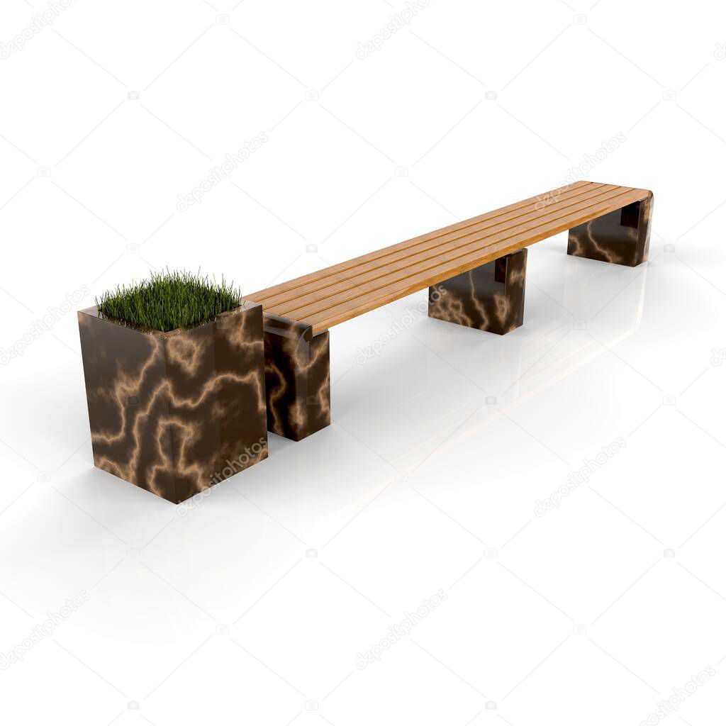 3d model Euro1 line bench and Kil flower pot