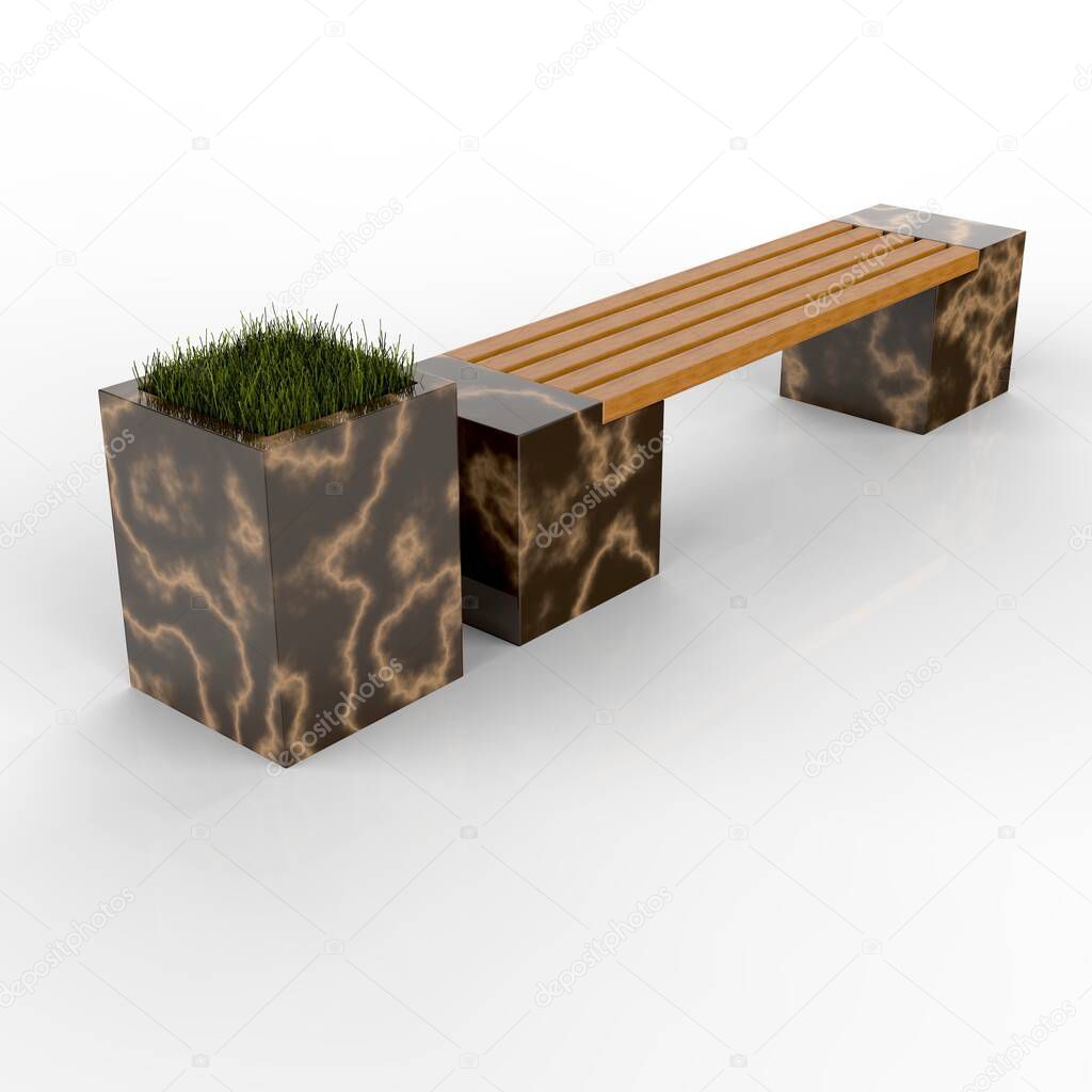 3d model Euro2 bench and Kil flower pot