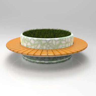 3D Renklendirme Rundbank-Beton-weiss-092-Eiche Green Terrazzo Zemin