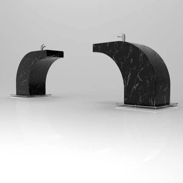 İçilen bahçe çeşmesinin 3 boyutlu görüntüsü siyah mat mermer.