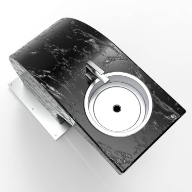 İçilen bahçe çeşmesinin 3 boyutlu görüntüsü siyah mat mermer.