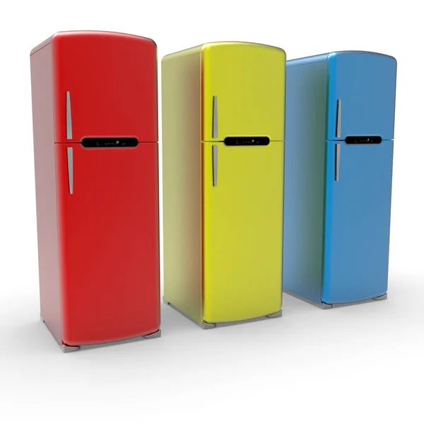 Retro buzdolabının beyaz arkaplan 03 üzerindeki 3 boyutlu görüntüsü