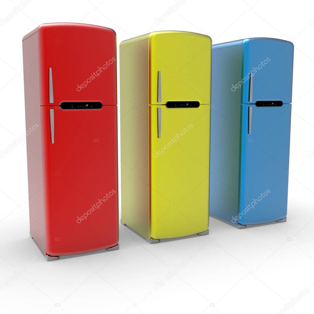 3d image of Retro refrigerator on a white background 03