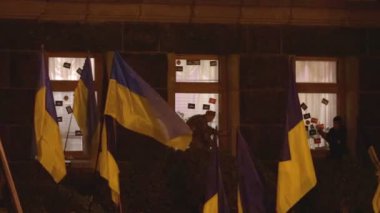 Kyiv, Ukrayna 14 Ekim 2019. Milliyetçi aktivistler, Ukrayna destekçileri Minsk Protokolü ve Steinmeier Formülünü protesto ediyorlar