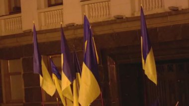 Kyiv, Ukrayna 14 Ekim 2019. Milliyetçi aktivistler, Ukrayna destekçileri Minsk Protokolü ve Steinmeier Formülünü protesto ediyorlar