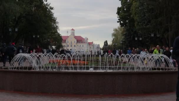 Chernihiv, Ουκρανία 22 spt 2019. Γύρω από το σιντριβάνι χορού στο κεντρικό δρομάκι πάρκο της πόλης νωρίς το βράδυ — Αρχείο Βίντεο