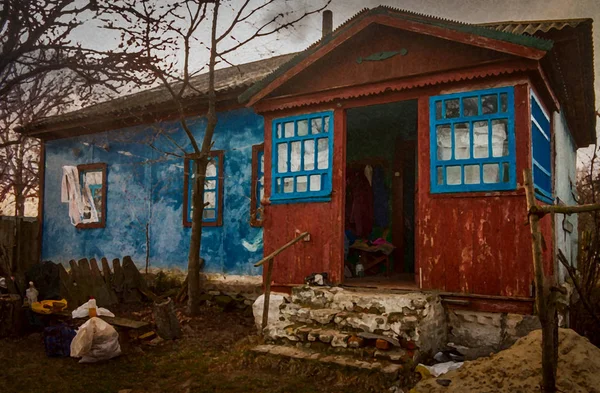 Ukrayna 'da terk edilmiş köy evi resim olarak biçimlendirilmiş.