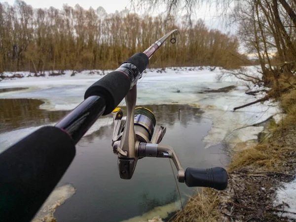 Gölün kenarında dönen balıklar ince buzları eritiyor. Pov atışı