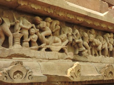 Fresk Visvanatha-Khajuraho, Madhya Pradesh, Hindistan, Unesco mirası da dahil olmak üzere Batı grubu tapınak içinde erotik