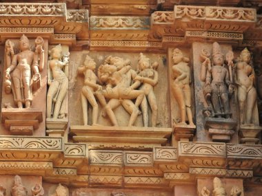 Fresk Visvanatha-Khajuraho, Madhya Pradesh, Hindistan, Unesco mirası da dahil olmak üzere Batı grubu tapınak içinde erotik